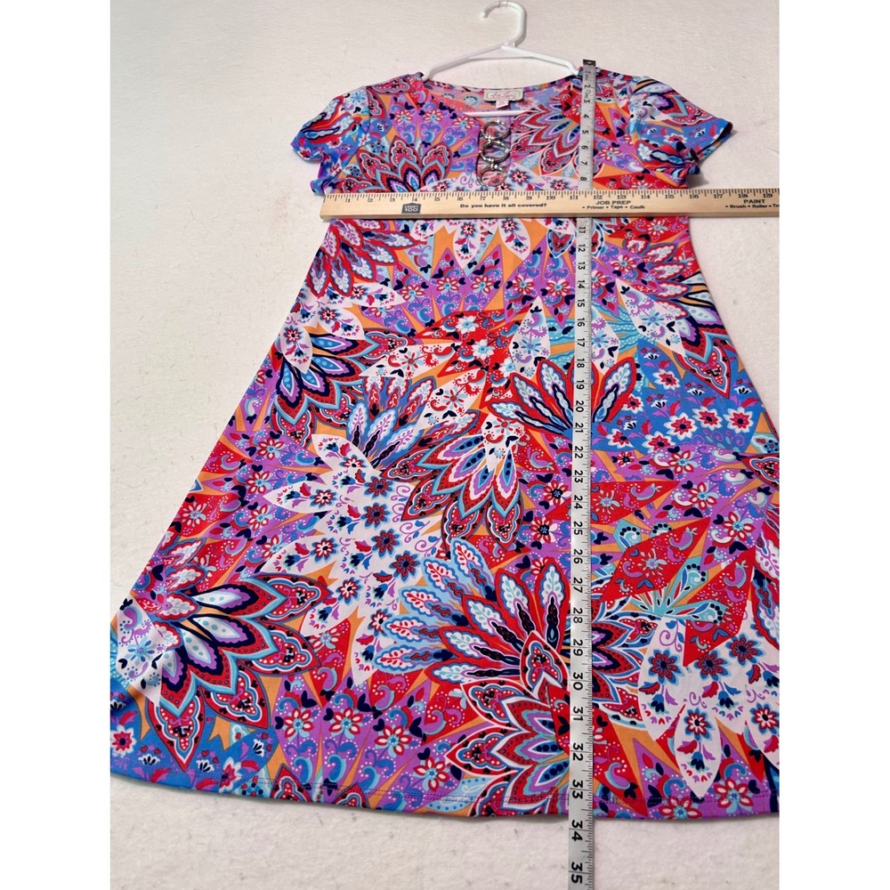 Ivy Lane Petite Short Sleeve Ring Keyhole Shift Dress Multicolor Paisley PS - Picture 5 of 8